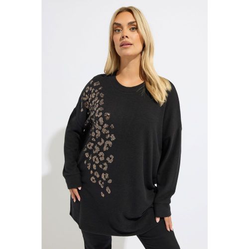 Pull Noir À Sequins Et Imprimé Léopard Size 44 - Yours - Modalova