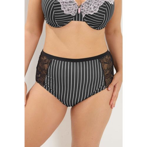 Culotte Couvrante En Microfibre Et Dentelle Noire À Rayures Size 38-40 - Yours - Modalova