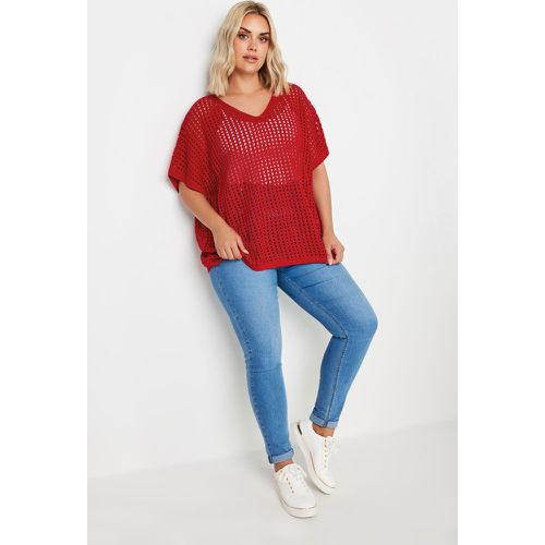 Curve Red Crochet Short Sleeve Top, Grande Taille & Courbes - Yours - Modalova