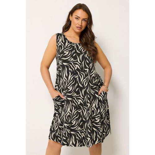 Robe Drapée À Poches Noire À Imprimé Abstrait Size 48 - Yours - Modalova