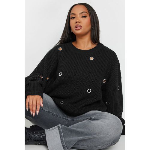 Curve Black Eyelet Knit Jumper, Grande Taille & Courbes - Yours - Modalova