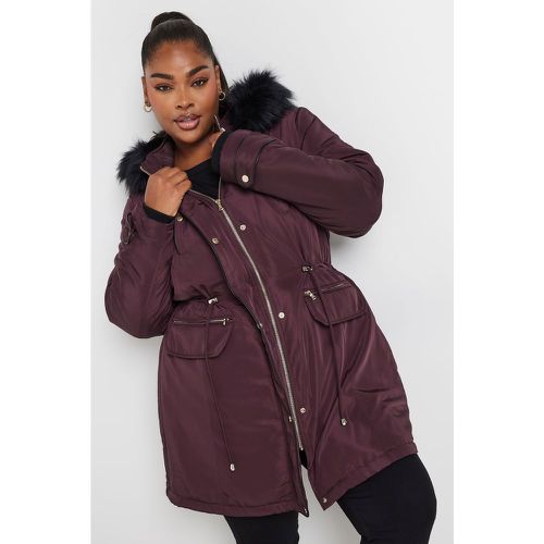 Curve Wine Red Faux Fur Trim Parka Jacket, Grande Taille & Courbes - Yours - Modalova