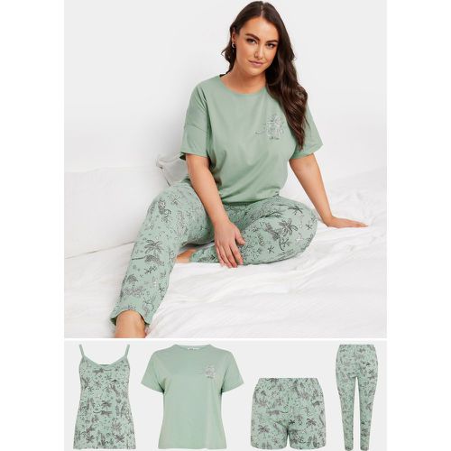 Pack Curve Green Jungle Print Pyjama Set - Yours - Modalova