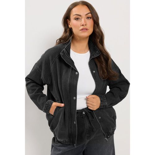 Bomber À Col Cheminée En Jean Noir Size 54-56 - Yours - Modalova
