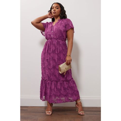 Robe Midaxi Violette Volantée Texturée Size 52 - Yours London - Modalova