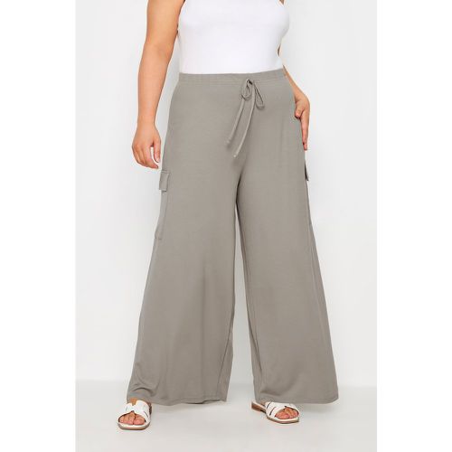 Pantalon Gris Beige Wide Leg Cargo En Jersey , Grande Taille & Courbes - Yours - Modalova