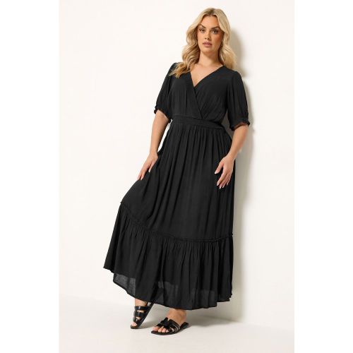Robe Longue Noire À Encolure Smockée Size 48 - Yours - Modalova