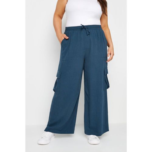 Pantalon Marine En Lin Coupe Cargo, Grande Taille & Courbes - Yours - Modalova