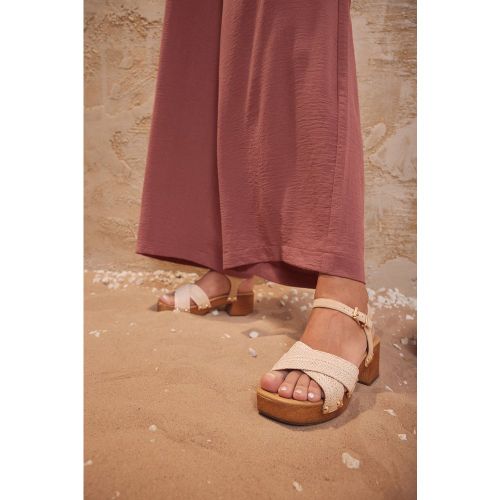 Sabot En Bois Crèmes Plateformes Effet Raffia Pieds Larges Esize 41E - Yours - Modalova