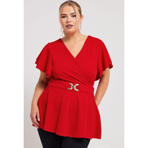 Top Peplum Ceinture Boucle Dorée , Grande Taille & Courbes - Yours London - Modalova