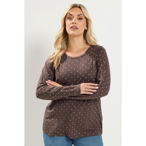 Top À Manches Longues Marron Chocolat À Pois Size 46 - Yours - Modalova