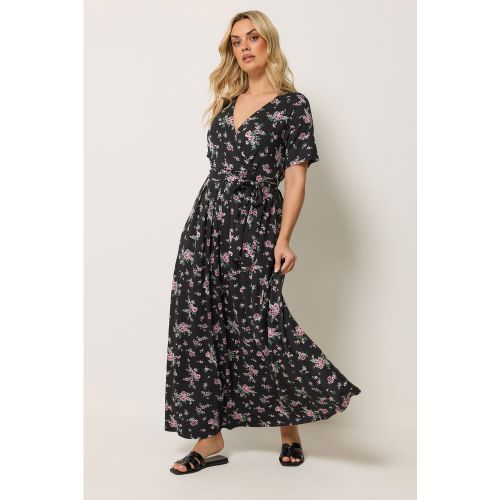 Robe Cachecœur Noire Et Rose À Fleurs Size 48 - Yours - Modalova
