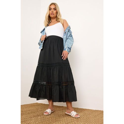 Jupe Volantée Maxi Noire Plissée En Coton Size 42 - Yours - Modalova