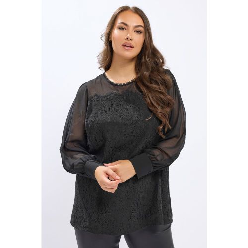 Blouse Noire À Empiècements En Dentelle Size 46 - Yours - Modalova