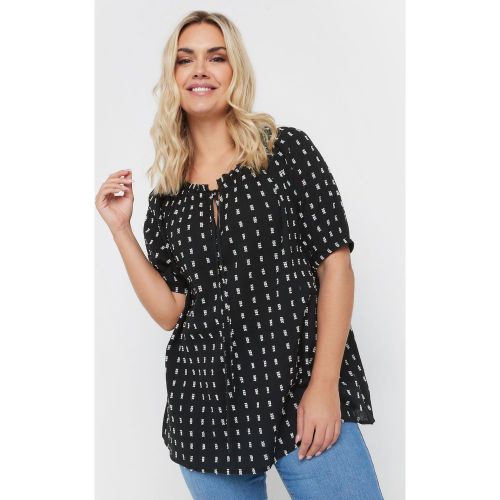 Top Noir À Motif Manches Courtes Bouffantes Size 50-52 - Yours - Modalova