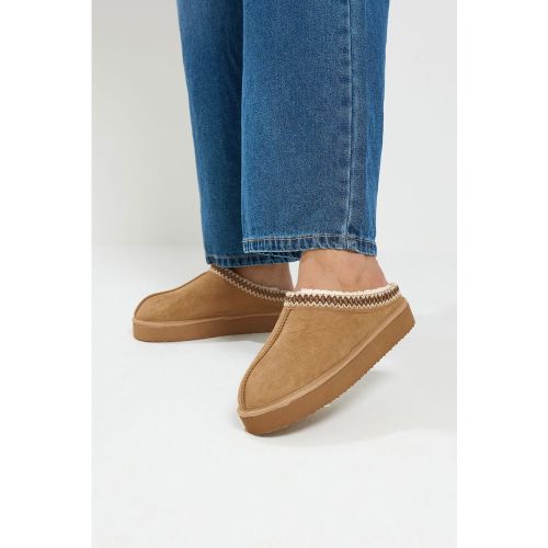 Mules Brodées En Imitation Daim Brun Clair, Coupe Large Esize 37E - Yours - Modalova