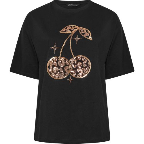 Tshirt Noir À Sequins Motif Cerise Size 48 - Yours - Modalova