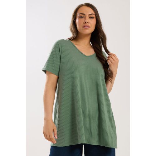 Top Évasé En Maille Côtelée Vert Sauge Size 50-52 - Yours - Modalova