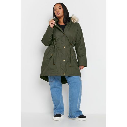 Curve Khaki Green Faux Fur Trim Parka Coat, Grande Taille & Courbes - Yours - Modalova