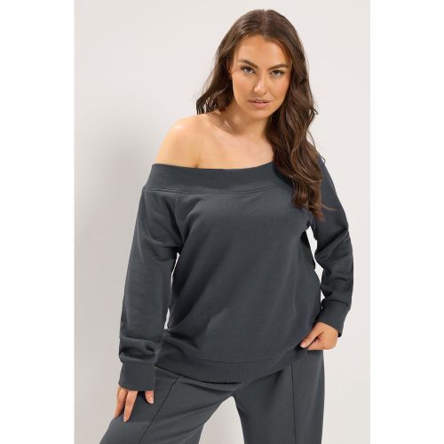 Sweatshirt Côtelé Gris À Épaules Dénudées Size 58-60 - Yours - Modalova