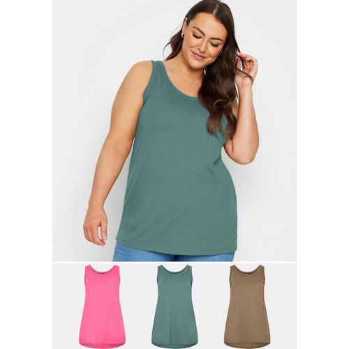 Curve 3 Pack Pink & Blue Vest Tops, Grande Taille & Courbes - Yours - Modalova