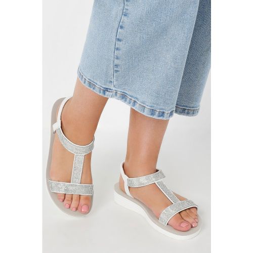 Sandales Blanches Plates À Strass Pieds Larges E Size 38E - Yours - Modalova