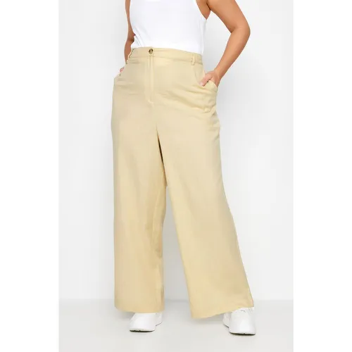Pantalon Beige En Lin Coupe Wide Leg , Grande Taille & Courbes - Limited Collection - Modalova