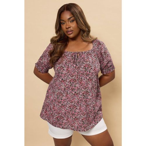 Haut Rose À Petites Fleurs Noué Sur Le Devant Size 48 - Yours - Modalova