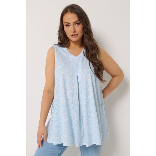 Débardeur Plissé Devant Bleu Clair À Fleurs Size 54-56 - Yours - Modalova