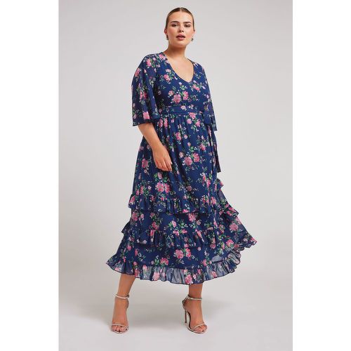 Robe Volantée Maxi Marine Floral , Grande Taille & Courbes - Yours London - Modalova