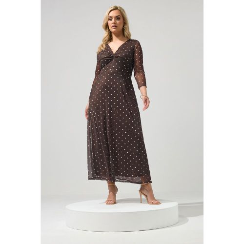 Robe Nouée Devant Marron Chocolat À Pois Size 44 - Yours London - Modalova