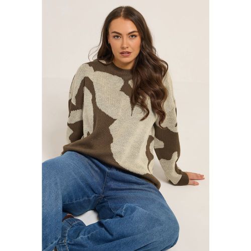 Pull En Maille Marron À Fleurs Floues Size 50-52 - Yours - Modalova