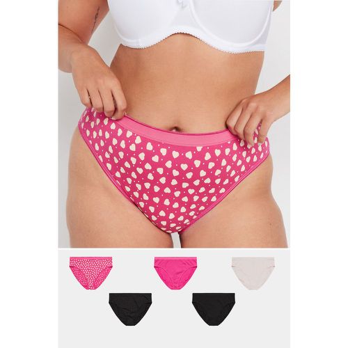 Curve 5 Pack Pink Heart Print Full Briefs - Yours - Modalova