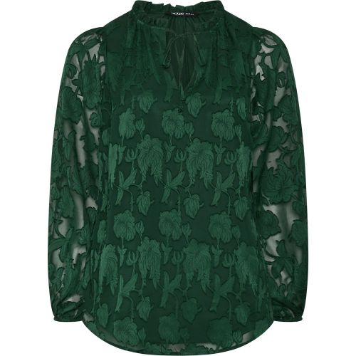 Blouse Grande Taille Verte Texturée À Motif Abstrait Avec Col Volanté Size 58-60 - Yours - Modalova