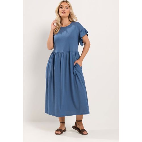Robe Midaxi Bleue Smocké Volantée Size 50-52 - Yours - Modalova
