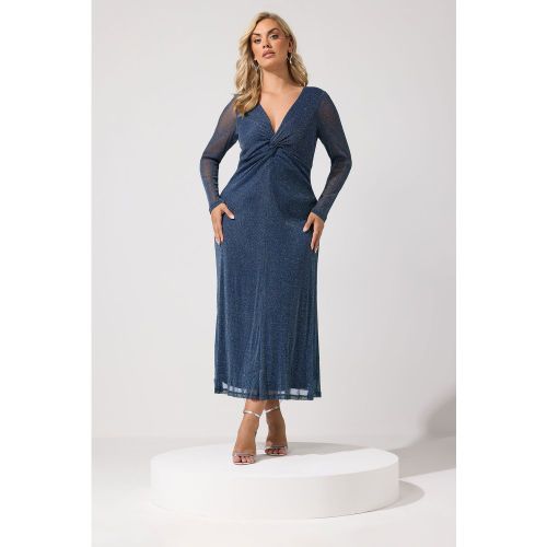 Robe Longue Bleu Marine Métallisée À Effet Noué Size 48 - Yours London - Modalova