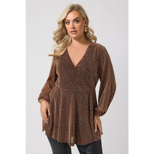 Top Cachecœur Marron À Imprimé Léopard Métallisé Size 44 - Yours London - Modalova
