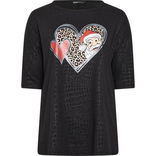 Plus Size Santa & Leopard Heart Christmas Novelty Tshirt Size 44 - Yours - Modalova