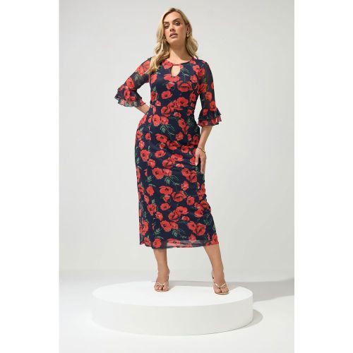 Robe À Découpe Goutte D'eau Bleu Marine À Fleurs Size 46 - Yours London - Modalova