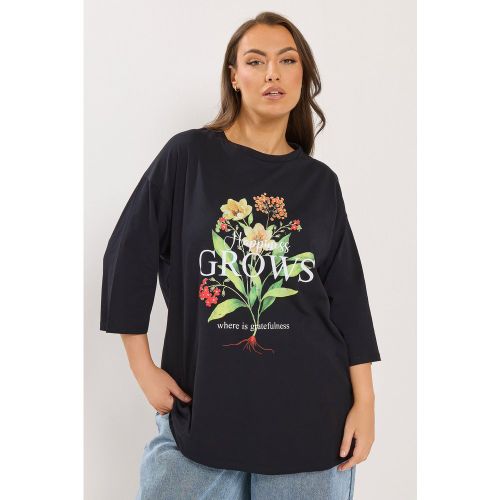 Tshirt Noir À Fleurs « Happiness Grows » Size 44 - Yours - Modalova