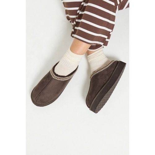 Mules Brodées En Imitation Daim Marron Chocolat, Coupe Large Esize 37EEE - Yours - Modalova