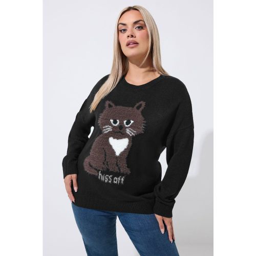 Pull Noir En Maille Duveteuse À Motif Chat Size 38-40 - Limited Collection - Modalova