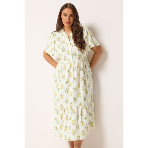 Robe Crème À Fleurs Avec Demipatte De Boutonnage Size 48 - Yours - Modalova