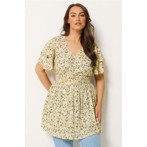 Top À Manches Papillon Jaune À Petites Fleurs Size 50-52 - Yours - Modalova