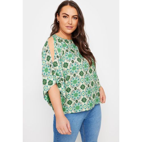 Curve Green Abstract Print Cold Shoulder Blouse, Grande Taille & Courbes - Yours - Modalova