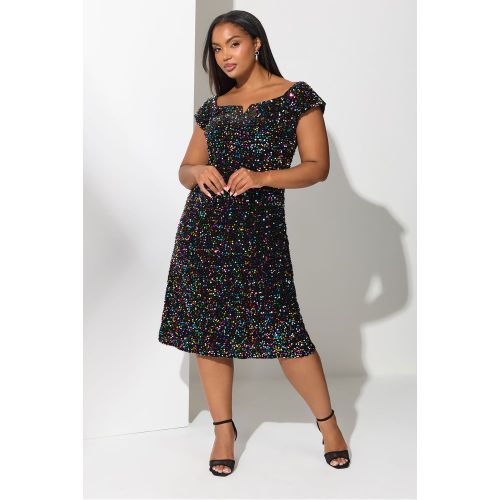 Robe Bardot En Velours Noir À Sequins Arcenciel Size 48 - Yours London - Modalova