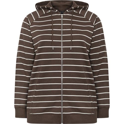 Sweat À Capuche Zippé Marron Chocolat À Rayures Size 44 - Yours - Modalova