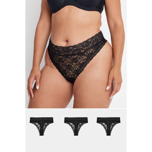 Curve 3 Pack Black Lace High Waisted Thongs - Yours - Modalova