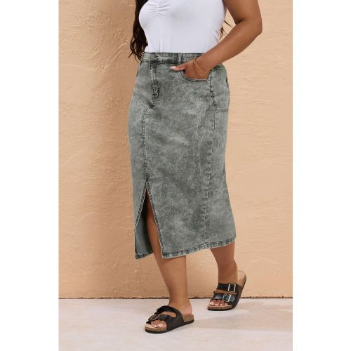 Jupe Midaxi Grise Délavée Stretch En Denim Size 54-56 - Yours - Modalova