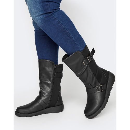 Bottes Noires Imitation Cuir Boucles Pieds Extra Larges Eee Size 38EEE - Yours - Modalova